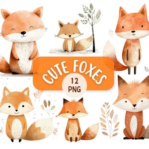 Niedliches Aquarell Fuchs Clipart Bundle 12 PNG | Transparente Hintergründe, Kommerzielle Nutzung |  Waldtier | Kinder Clipart | Kinderzimmer Dekor