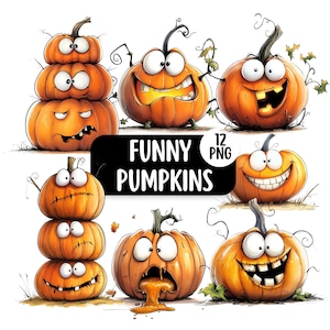Funny Halloween Pumpkin PNG Clipart Bundle Transparent Backgrounds | Commercial Use | Digital Download Quirky Halloween Jack-o-Laterns
