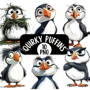Eigenzinnige clipartbundel met papegaaiduiker | 10 png-ontwerpen | Commercieel gebruik | Digitale download | Kaarten maken | Papiermodellen | Grappige Papegaaiduiker-clipart