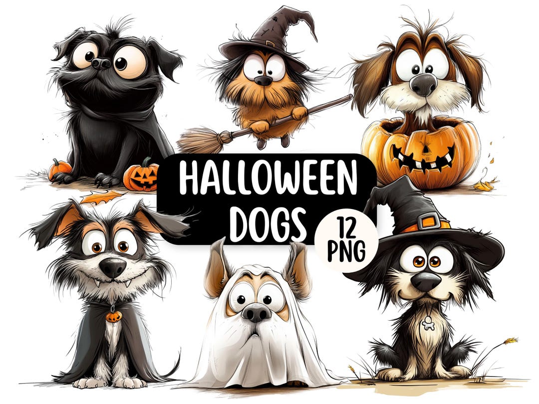 Cute and Funny Halloween Dog PNG Clipart Bundle | Commercial Use ...