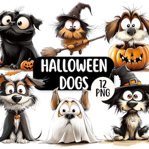 Cute Funny Halloween Dog PNG Clipart Bundle Digital Download Quirky Dog Halloween Sublimation Graphics for Junk Journal Paper Crafts