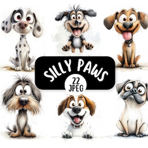 Cute Funny Dog Clipart Bundle Watercolour Dog JPEGs Digital Download Pet Dog Illustrations for Card Making Scrapbooking Commercial Use