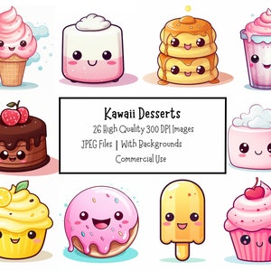 Simpatico pacchetto clipart Kawaii Dessert / 26 file JPEG di alta qualità / Illustrazioni pastello dolci / Licenza commerciale