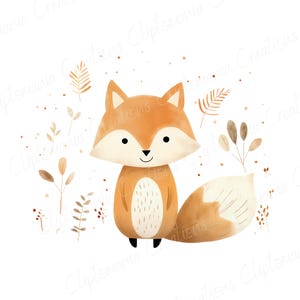 Cute Watercolour Fox Clipart Bundle 12 PNG, Transparent Backgrounds, Commercial Use, Woodland Animal, Children's Clipart, Nursery Decor image 9
