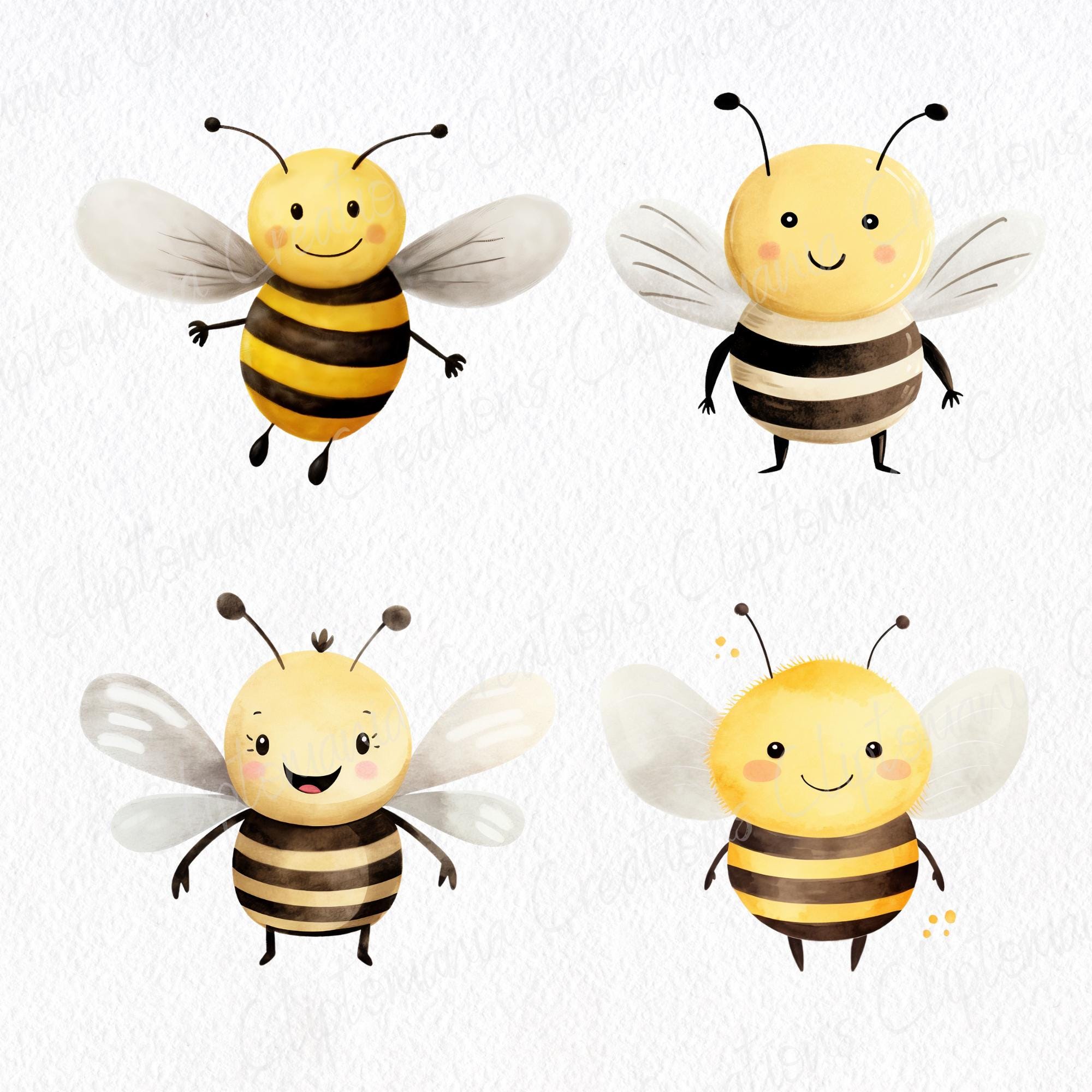 Watercolor Bee Clipart Bundle | Cute Bumble Bees, 12 PNG Files ...