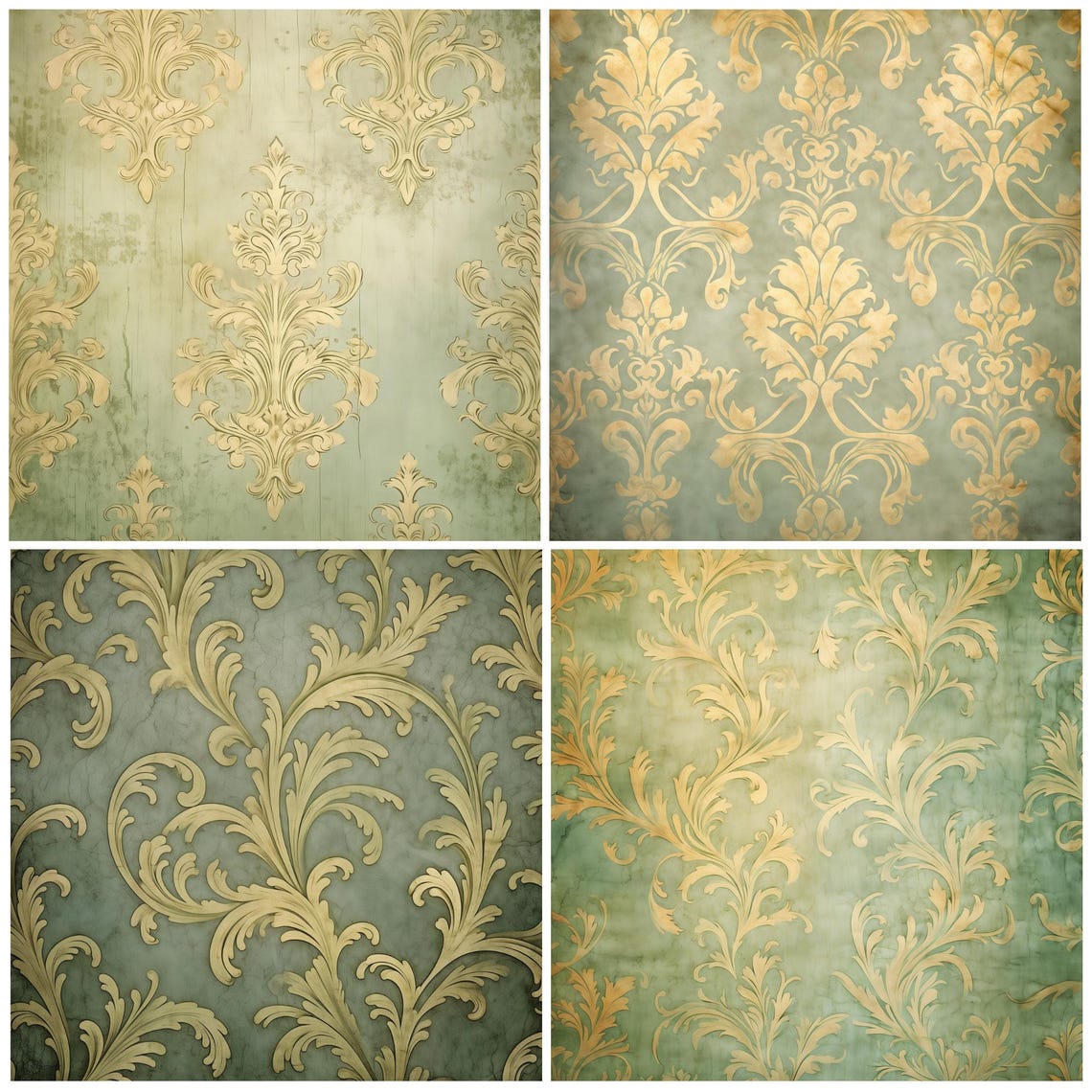Distressed Green & Gold Digital Paper Pack | 20 High Quality 300 DPI ...