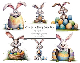 Cute And Funny Easter Bunny Clipart Bundle | 10 High Quality PNG & JPEG Files | Transparent Backgrounds | Digital Paper Craft