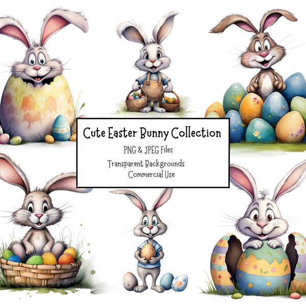 Cute And Funny Easter Bunny Clipart Bundle | 10 High Quality PNG & JPEG Files | Transparent Backgrounds | Digital Paper Craft