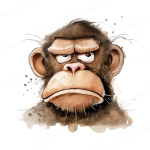 Cute And Funny Monkey Faces PNG Clipart Bundle, Transparent Backgrounds, Funny Jungle Animal Clipart, Quirky Watercolour Monkey Graphics image 8