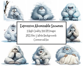 Funny & Expressive Abominable Snowman Clipart Bundle | 11 High Quality 300DPI Images |  Digital Download Paper Craft | Junk Journal