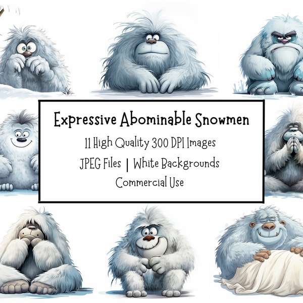 Funny & Expressive Abominable Snowman Clipart Bundle | 11 High Quality 300DPI Images |  Digital Download Paper Craft | Junk Journal