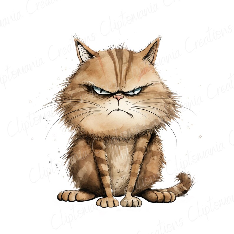 Paquete de imágenes PNG de gato gruñón divertido, fondos transparentes, uso comercial, gráficos de gato enojado divertido imagen 10