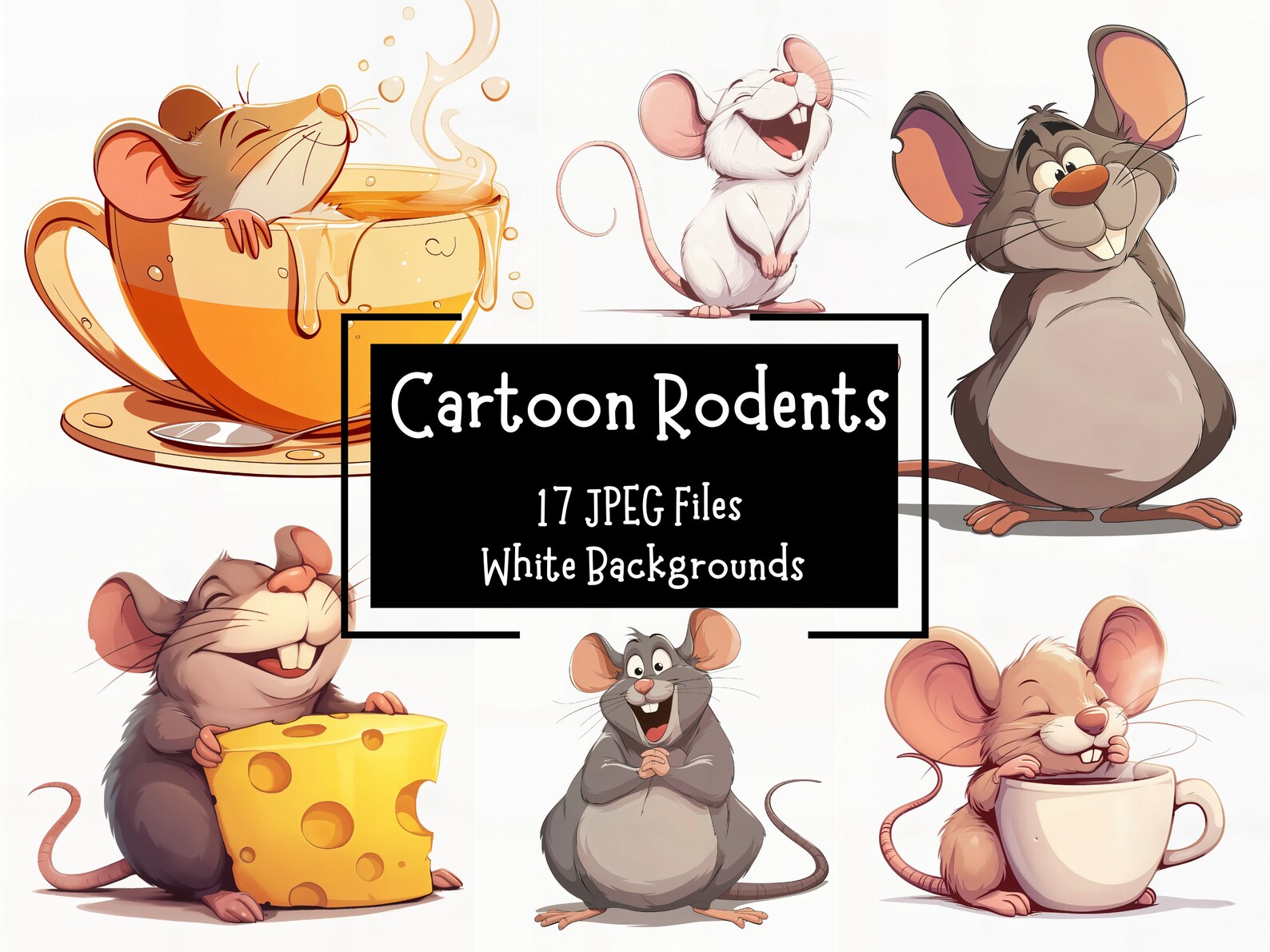 Cartoon Joke Rats Cute and Funny Cartoon Rodent Clipart Bundle 17 JPEG Images ...