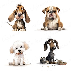 Cute and Funny Watercolour Dog PNG Clipart Bundle, Quirky Dog Breed ...