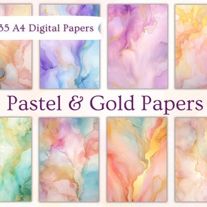 35x Pacote de papel digital A4 pastel e mármore aquarela dourado | 35 fundos imprimíveis para scrapbooking digital | Artigos de diário indesejado