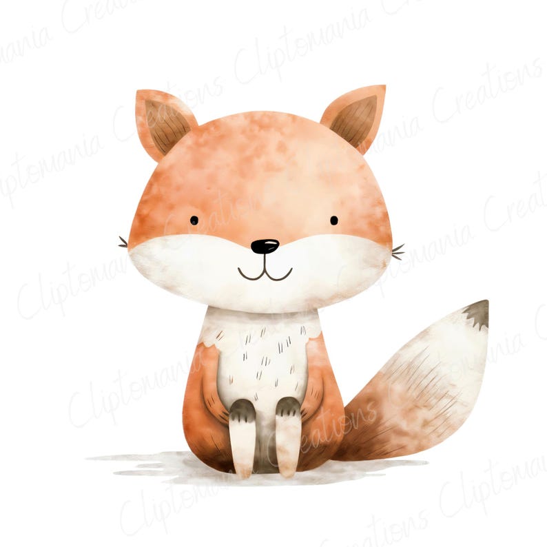 Cute Watercolour Fox Clipart Bundle 12 PNG, Transparent Backgrounds, Commercial Use, Woodland Animal, Children's Clipart, Nursery Decor image 8