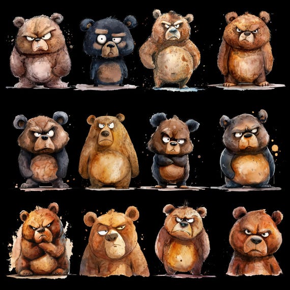おもしろクマPNGクリップアートバンドル、風変わりなクマ、おもしろい