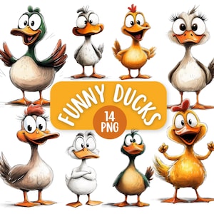 Funny Cartoon Ducks 14 PNG Clipart Bundle | Farm Animal Clipart | Card Making Designs | Cute, Quirky Ducks | Commercial Use | Mallard Duck