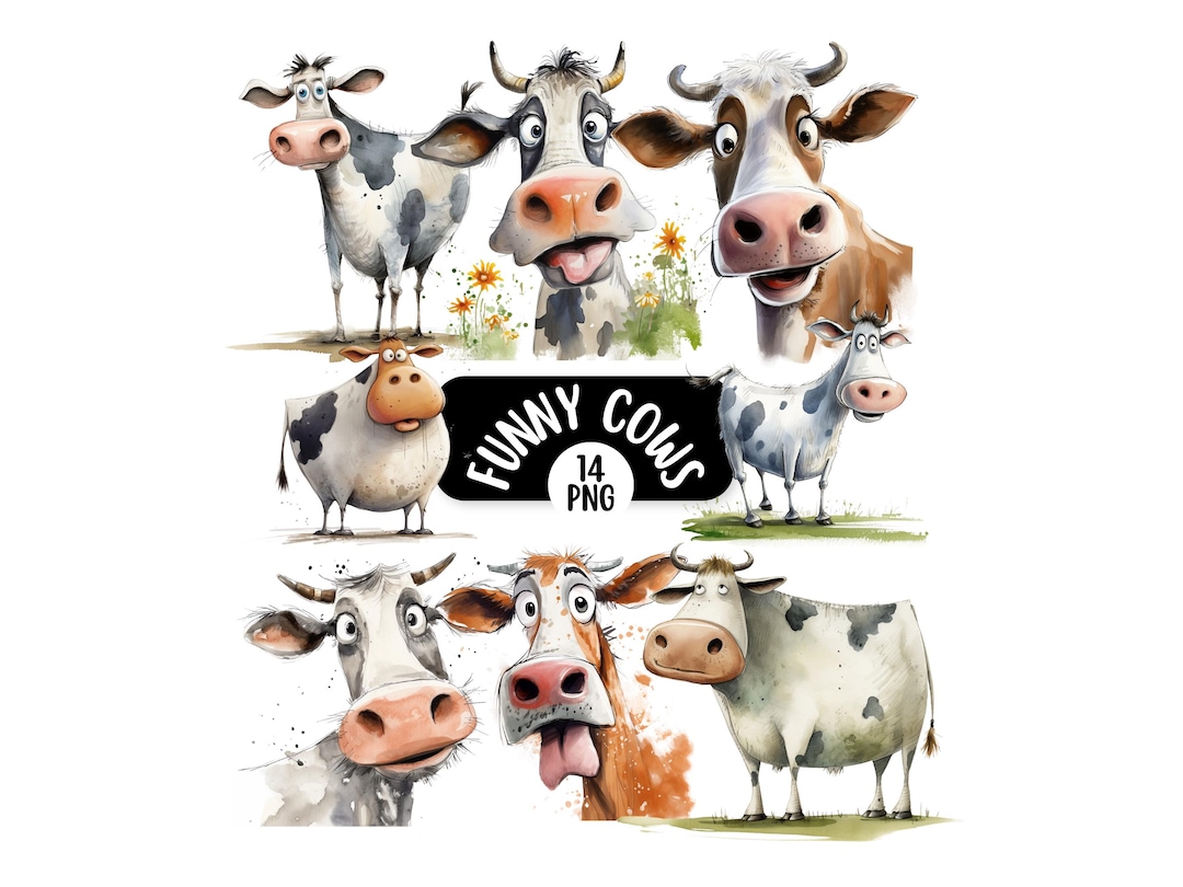 Funny Cow PNG Clipart Bundle, Quirky Farm Animal PNG Graphics, Cute Cow ...