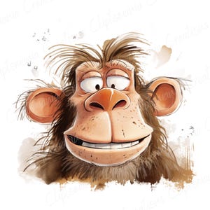 Cute And Funny Monkey Faces PNG Clipart Bundle, Transparent Backgrounds, Funny Jungle Animal Clipart, Quirky Watercolour Monkey Graphics image 6