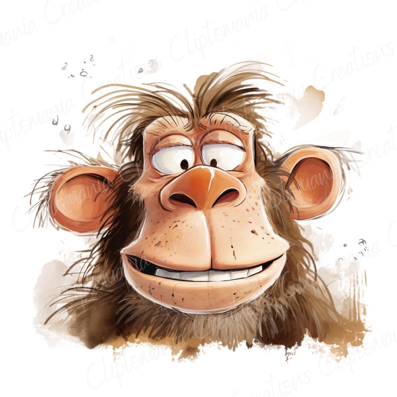 Cute And Funny Monkey Faces PNG Clipart Bundle, Transparent Backgrounds, Funny Jungle Animal Clipart, Quirky Watercolour Monkey Graphics image 6