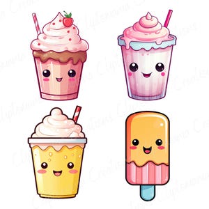 Söt Kawaii Dessert Clipart Bundle, Kawaii PNG, Digitala Klistermärken, Kawaii Mat, Kommersiell Licens, Digital Nedladdning bild 5