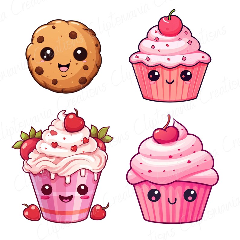 Söt Kawaii Dessert Clipart Bundle, Kawaii PNG, Digitala Klistermärken, Kawaii Mat, Kommersiell Licens, Digital Nedladdning bild 4