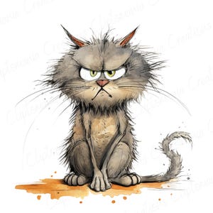 Paquete de imágenes PNG de gato gruñón divertido, fondos transparentes, uso comercial, gráficos de gato enojado divertido imagen 5