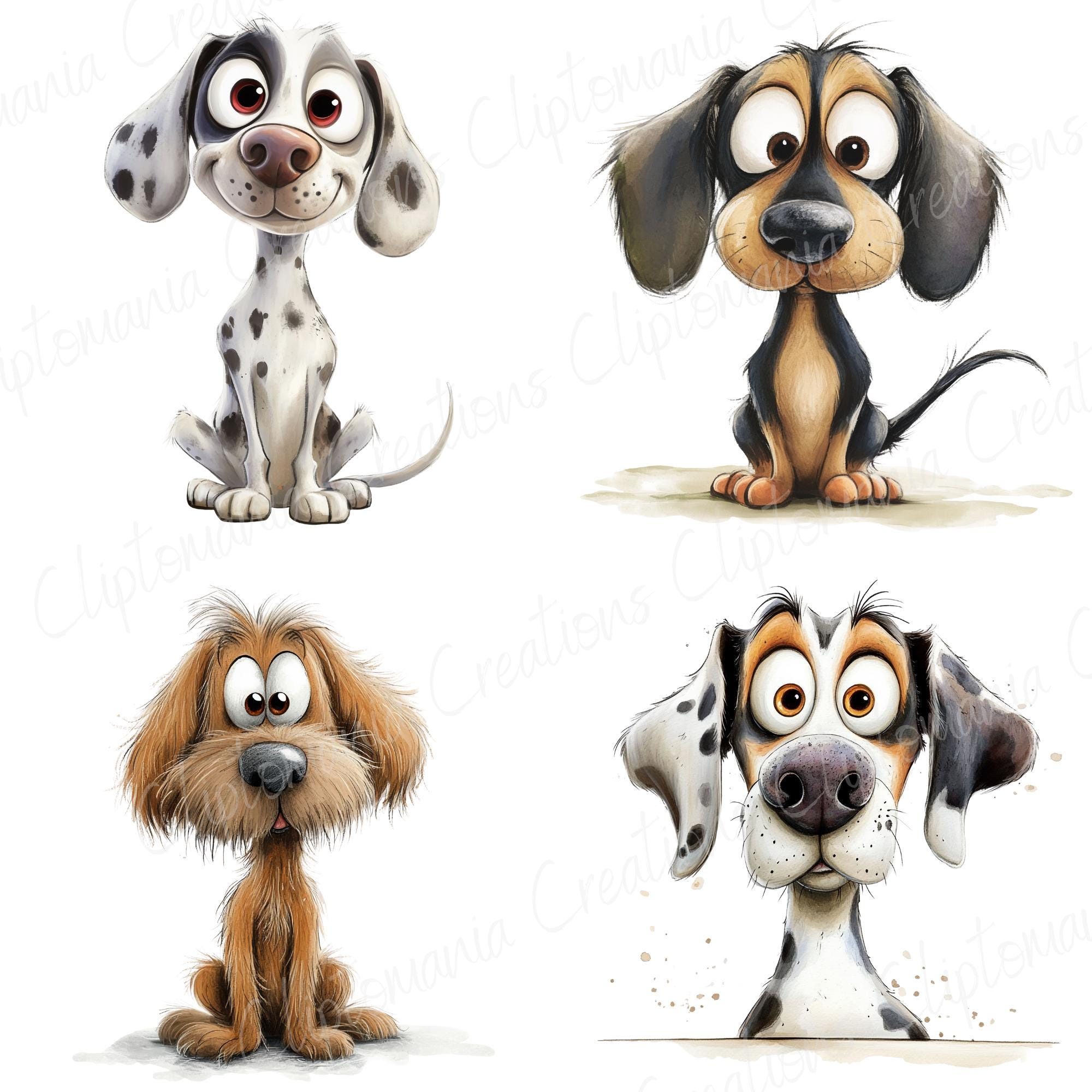 Cute and Funny Dog PNG Clipart Bundle, Watercolour Dogs, Cute Pet Dog ...