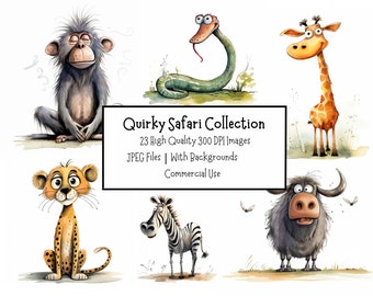 Cute And Funny Safari Animal Clipart Bundle | 23 High Quality 300DPI Images | Commercial Use | Digital Download | Junk Journal | Paper Craft