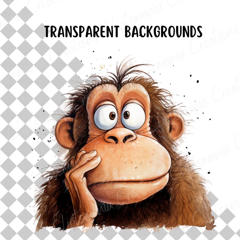 Cute And Funny Monkey Faces PNG Clipart Bundle, Transparent Backgrounds, Funny Jungle Animal Clipart, Quirky Watercolour Monkey Graphics image 2