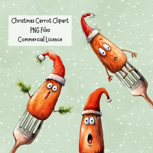 Lustig Weihnachten Karotte & Gabel Clipart Set | Hochwertige 300 DPI-Dateien mit transparenten Hintergründen | Kartengestaltung | Digitales Papier Basteln