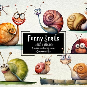 Niedliche und lustige Schnecke Clipart Bundle 12 PNG- und JPEG-Dateien | Transparente Hintergründe | Kommerzielle Nutzung | Digitales Papiermodell | Junk Journal