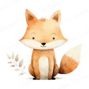 Cute Watercolour Fox Clipart Bundle 12 PNG, Transparent Backgrounds, Commercial Use, Woodland Animal, Children's Clipart, Nursery Decor image 10