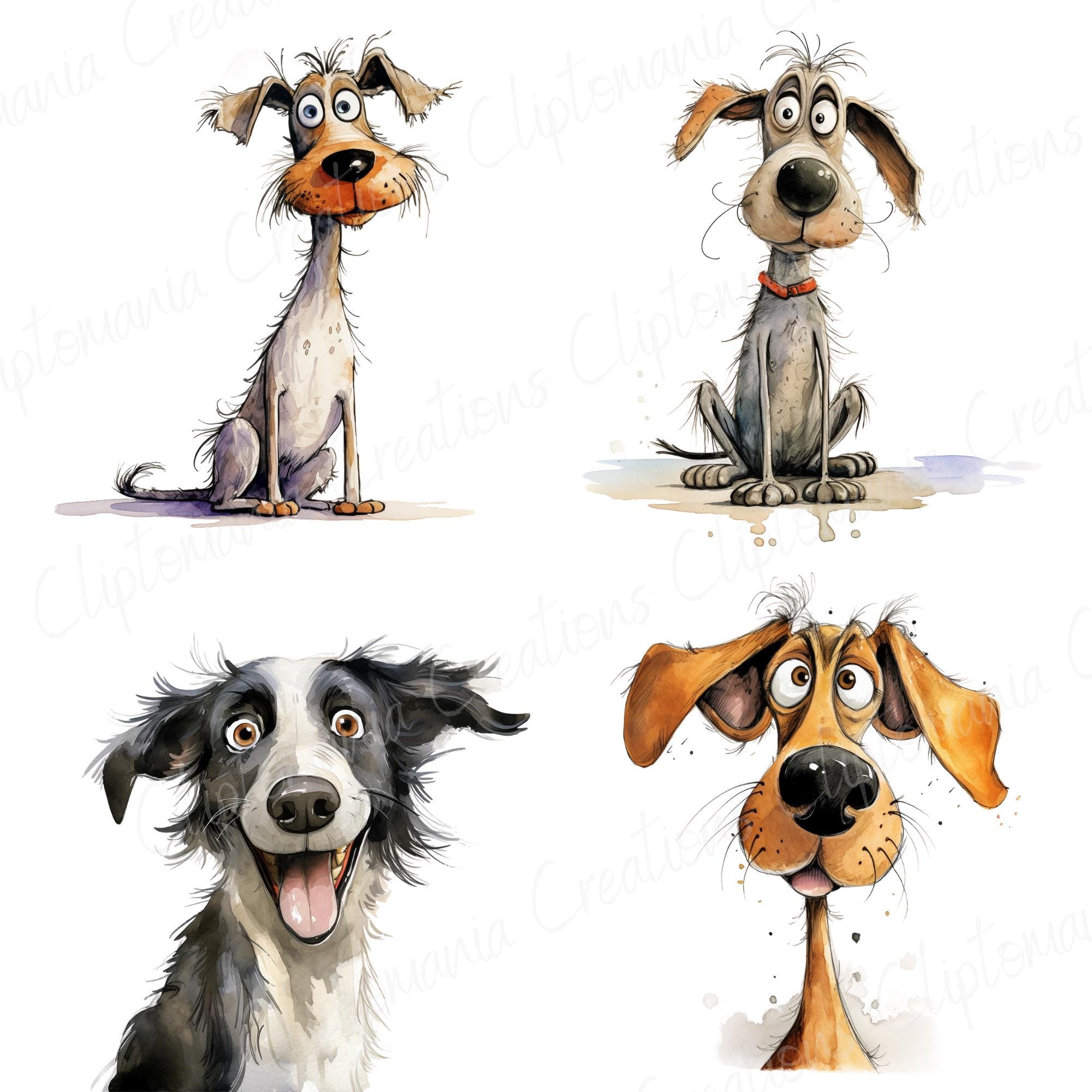 Cute and Funny Watercolour Dog PNG Clipart Bundle, Quirky Dog Breed ...