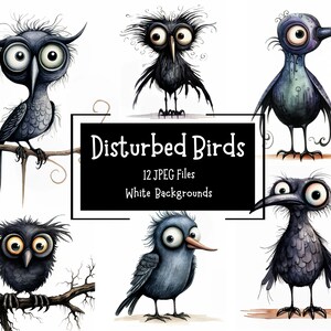 Griezelig gestoorde vogels clipart bundel | 12 JPEG-afbeeldingen | Witte achtergronden | Commercieel gebruik | Digitale download | Ongewenste krant | Papier ambacht