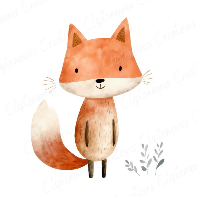 Cute Watercolour Fox Clipart Bundle 12 PNG, Transparent Backgrounds, Commercial Use, Woodland Animal, Children's Clipart, Nursery Decor image 6