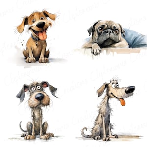 Cute and Funny Watercolour Dog PNG Clipart Bundle, Quirky Dog Breed ...