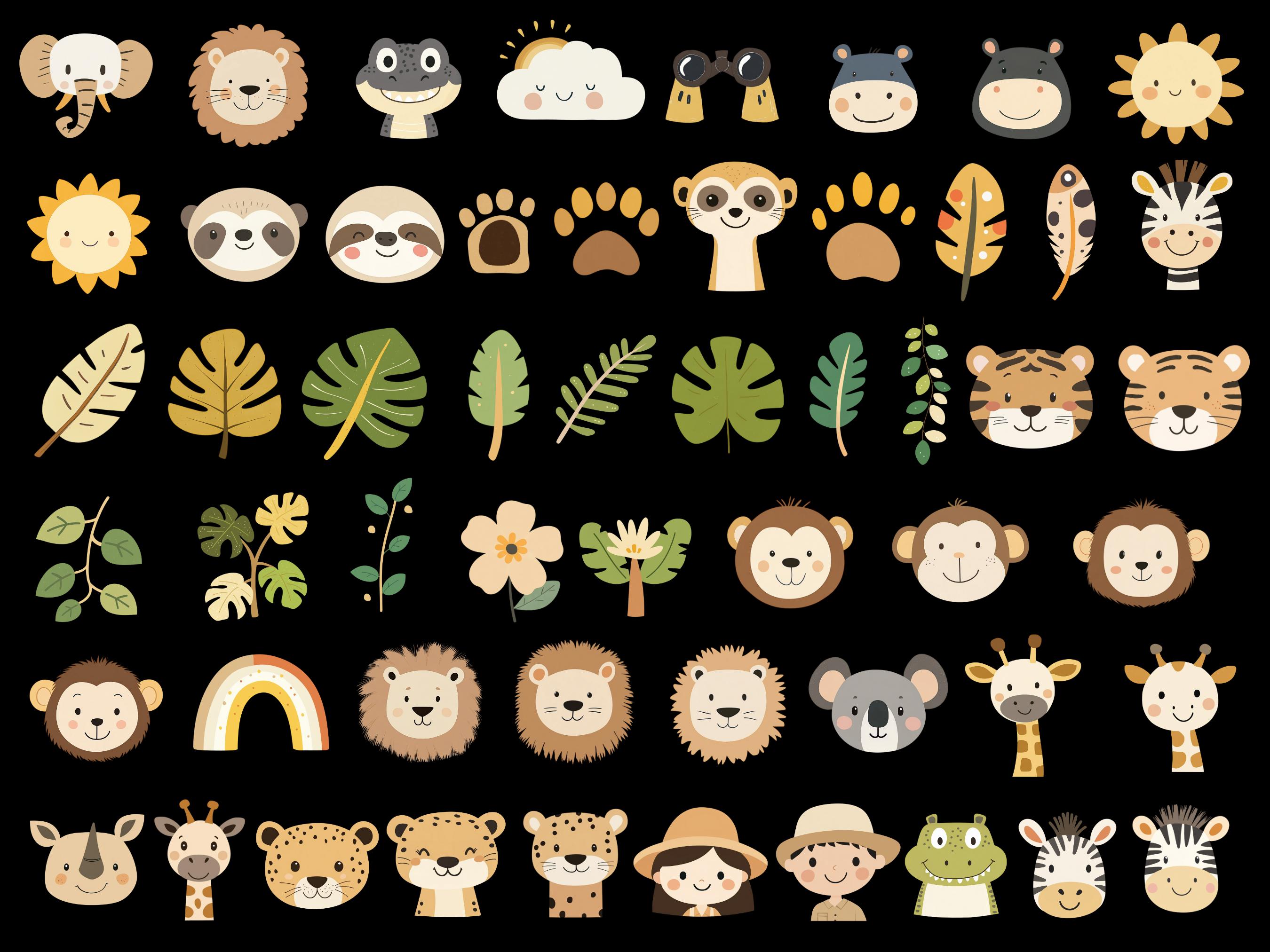 Cute Safari Animal Faces PNG Clipart Bundle | Commercial Use | Jungle ...