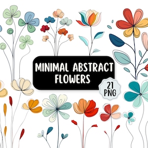 Buntes Abstrakte Blumen 21 PNG Bundle | Transparente Hintergründe | Kommerzielle Nutzung | Druckbare minimalistische Blumen | Kartenherstellung