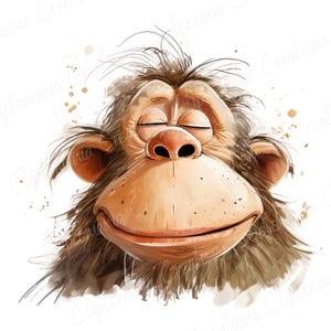 Cute And Funny Monkey Faces PNG Clipart Bundle, Transparent Backgrounds, Funny Jungle Animal Clipart, Quirky Watercolour Monkey Graphics image 4