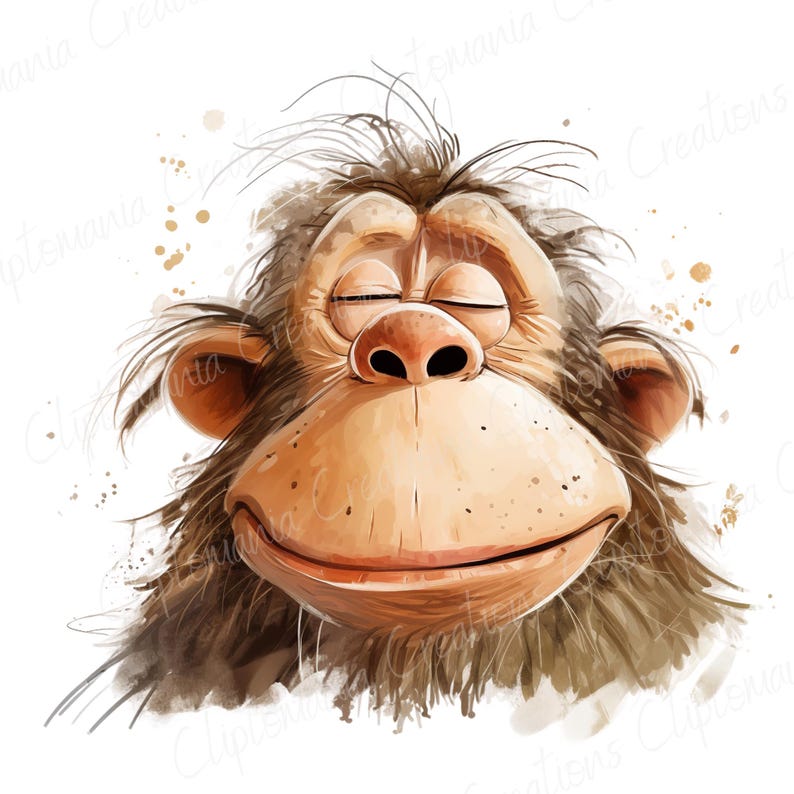 Cute And Funny Monkey Faces PNG Clipart Bundle, Transparent Backgrounds, Funny Jungle Animal Clipart, Quirky Watercolour Monkey Graphics image 4
