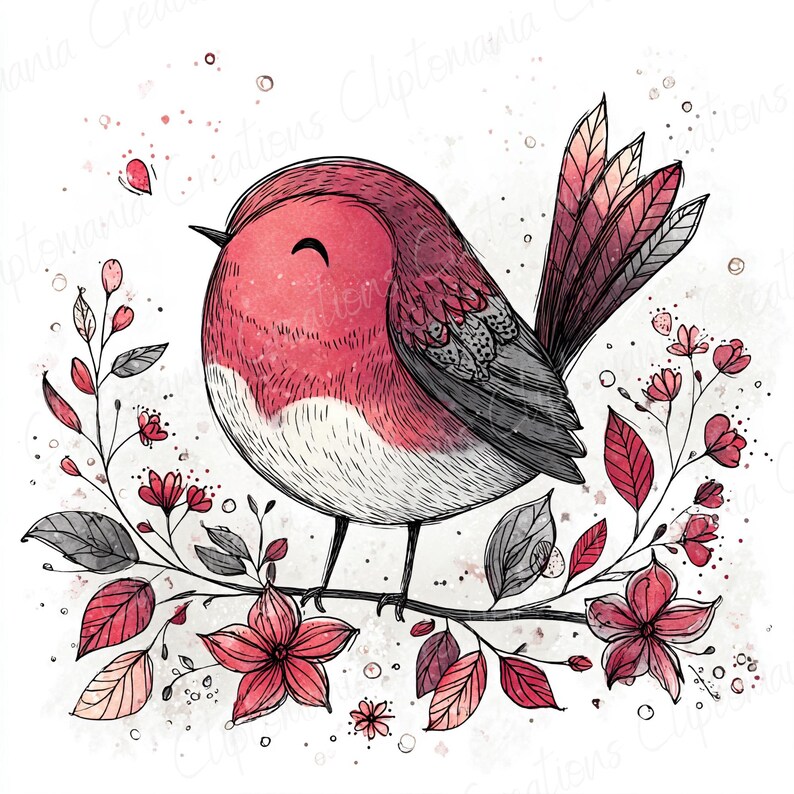 Whimsy Robin Whimsical Robin Clipart Bundle 12 JPEG, Cute Christmas Card Designs ...