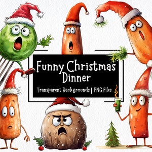 Grappige kerstdiner clipart bundel 11 PNG-afbeeldingen | Transparante achtergronden | Grappige feestelijke afbeeldingen | Commerciële licentie | Kaartmarkering