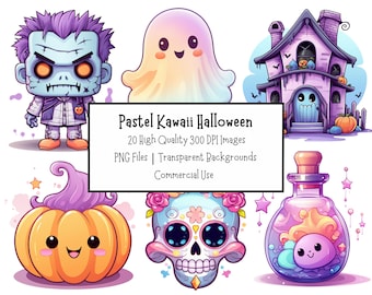 Kawaii Pastel Halloween Clipart Bundle | Set Of 20 High Quality PNG Files |Transparent Backgrounds | Cute Halloween Clipart