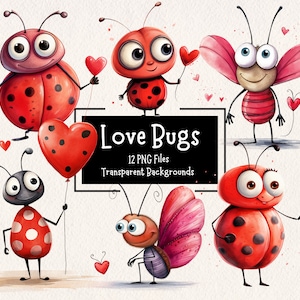 Niedliches Liebe Bug PNG Bundle | Transparente Hintergründe | Kommerzielle Nutzung | Digitales Papiermodell | Valentinstag Clipart | Muttertag