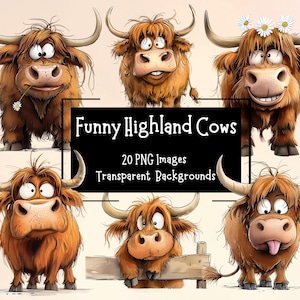 20 Funny Highland Cow PNG Clipart Bundle | |Transparent Backgrounds | Funny Farm Animal Graphics | Commercial Licence | Digital Crafting