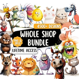 Mega Bundle di Clipart per l'intero negozio, Accesso all'intero negozio, Accesso a vita, Licenza commerciale, Progetti per la creazione di biglietti, Clipart divertenti e stravaganti