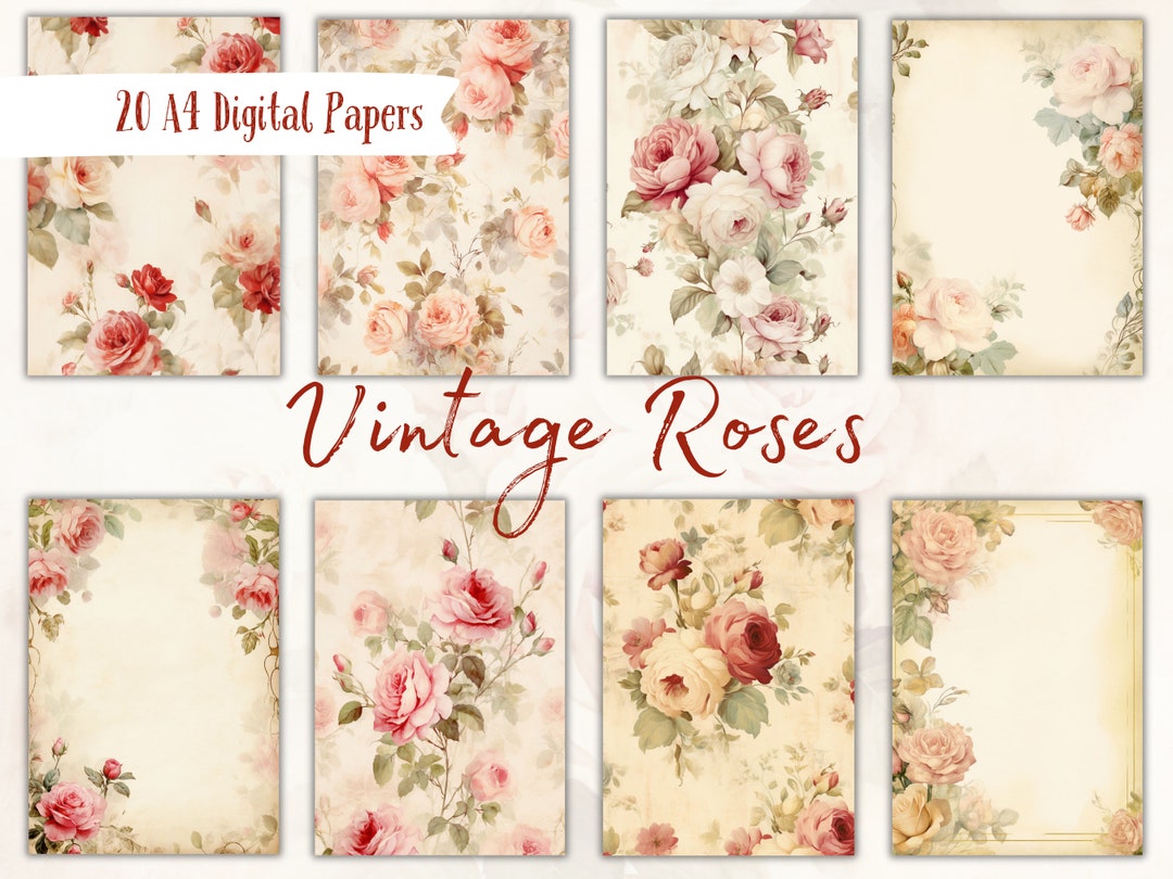 Watercolour Vintage Roses Digital Paper Pack | 20 High Quality 300 DPI ...