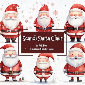 Joli Père Noël PNG Clipart Bundle | Fonds transparents | Journalisation du courrier indésirable | Père Noël scandinave | Téléchargement numérique | Créations en papier